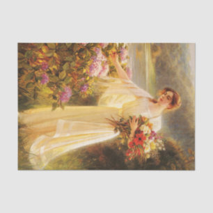 bloemen verzamelen, mooie dame van Albert Lynch Tissuepapier