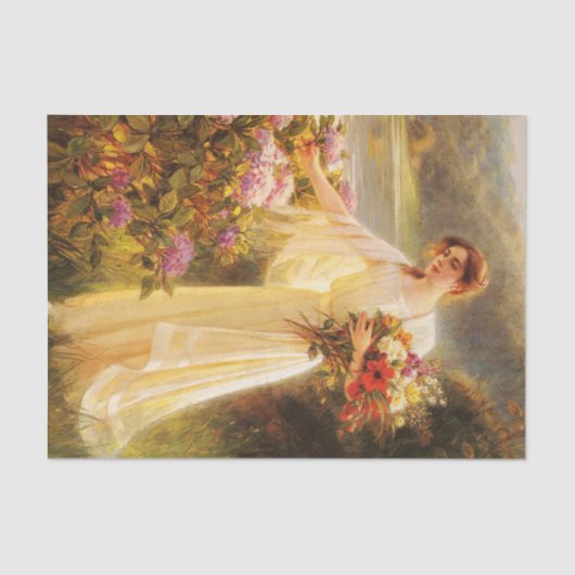 bloemen verzamelen, mooie dame van Albert Lynch Tissuepapier (Voorkant)