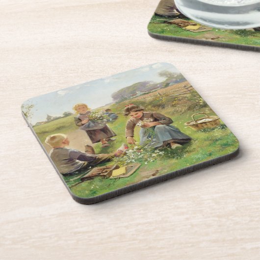 Bloemen verzamelen (olie op canvas) bier onderzetter (Linkerzijde)