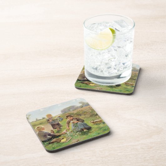 Bloemen verzamelen (olie op canvas) bier onderzetter (Rechterzijde)