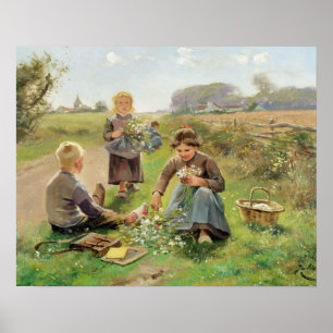 Bloemen verzamelen (olie op canvas) poster