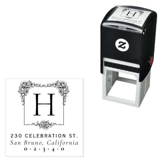  Bloemen Vet Vierkant Monogram Retouradres Zelfinktende Stempel (In situ)