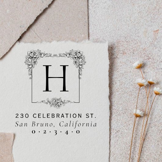 Bloemen Vet Vierkant Monogram Retouradres Zelfinktende Stempel