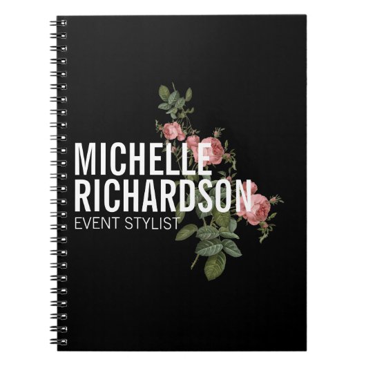 Bloemen Vette Tekst op Zwart Gepersonaliseerd Notitieboek (Voorkant)