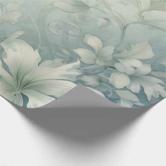 Bloemen Victoriaans Blauw Grijs Elegant Flower Fan Cadeaupapier (Hoek)