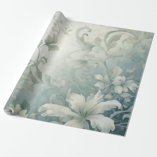Bloemen Victoriaans Blauw Grijs Elegant Flower Fan Cadeaupapier (Uitgerold)