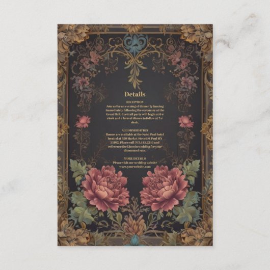 Bloemen Victoriaans Gotische bruiloft Informatiekaartje (Voorkant)