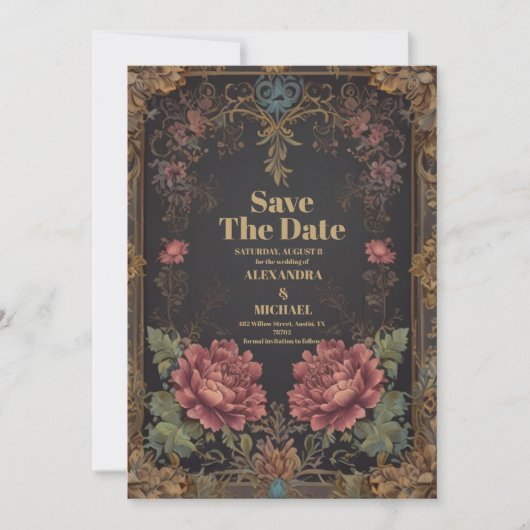Bloemen Victoriaans Gotische bruiloft Save The Date (Voorkant)