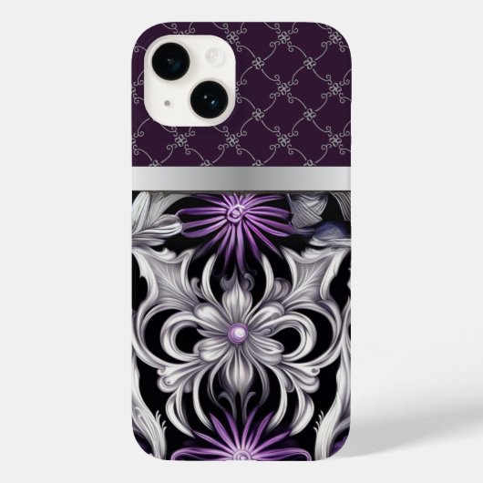 Bloemen Victoriaans Paarse Zwart Zilver Case-Mate iPhone Case (Achterkant)