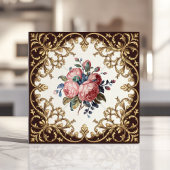 Bloemen Victoriaans Roos Damask Brown Gold Tegeltje