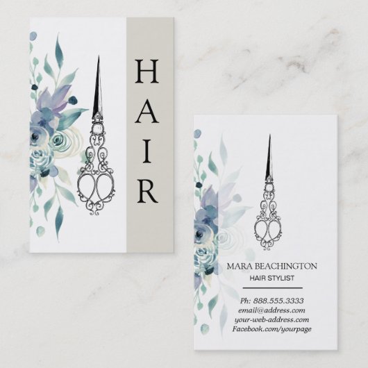 *~* Bloemen  Victoriaans Schaar HAAR SYLIST Visitekaartje (Voorkant / Achterkant)