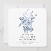  Bloemen Vierkant Blauw Wit Baby Meisje Douche Kaart (Voorkant)