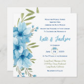 Bloemen Vierkant Uitnodiging in Blauwe Aquarel (Voorkant / Achterkant)