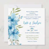 Bloemen Vierkant Uitnodiging in Blauwe Aquarel (Voorkant)