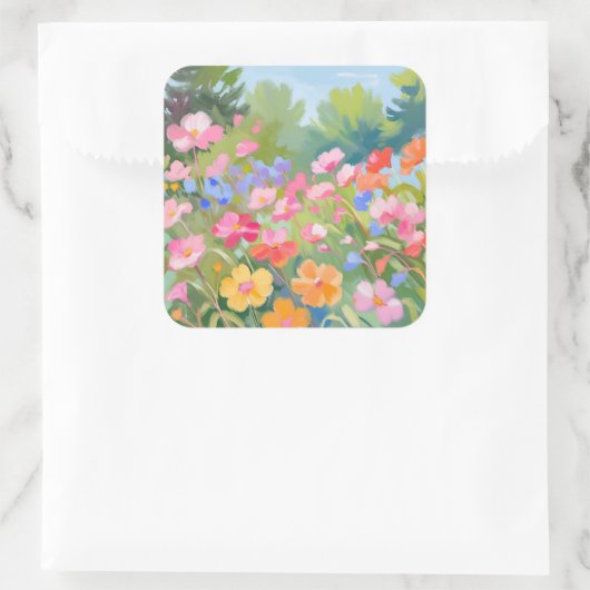 Bloemen Vierkante Sticker (Tas)