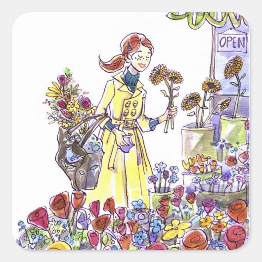 Bloemen Vierkante Sticker (Voorkant)