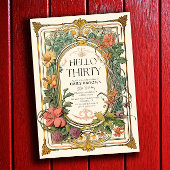 Bloemen Vintage 30e Verjaardagsfeest Kaart