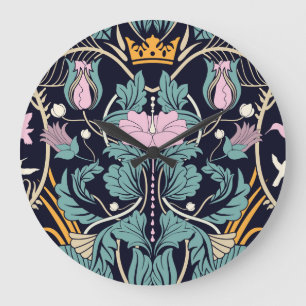 Bloemen vintage, art nouveau, naadloos behang. grote klok