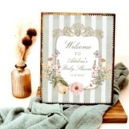 Bloemen Vintage Boho Sage Green Baby shower Welkom Poster