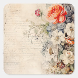 Bloemen Vintage Collage 1b 1 van 4 Vierkante Sticker