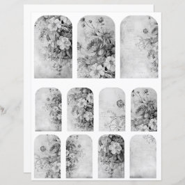 Bloemen Vintage Collage 1b 4 van 4 Zwart en Wit