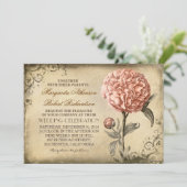 Bloemen Vintage - Roze pioen bruiloft uitnodiginge Kaart (Staand voorkant)