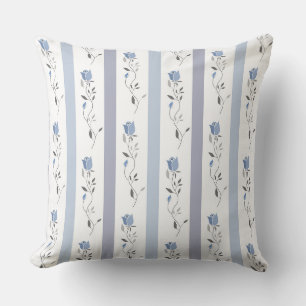 Bloemen Vintage Streeppatroon wit grijs blauw Kussen