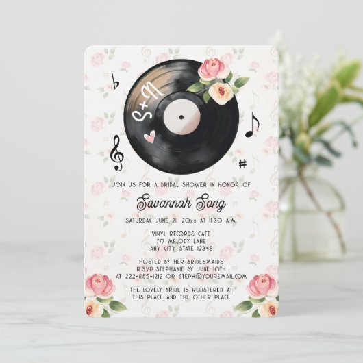  Bloemen Vinyl Record Vrijgezellenfeest Kaart (Staand voorkant)