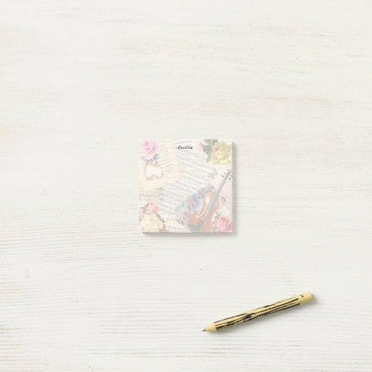  Bloemen & Viool Post-it® Notes (Op bureau)