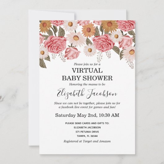  bloemen Virtual Baby shower Kaart (Voorkant)
