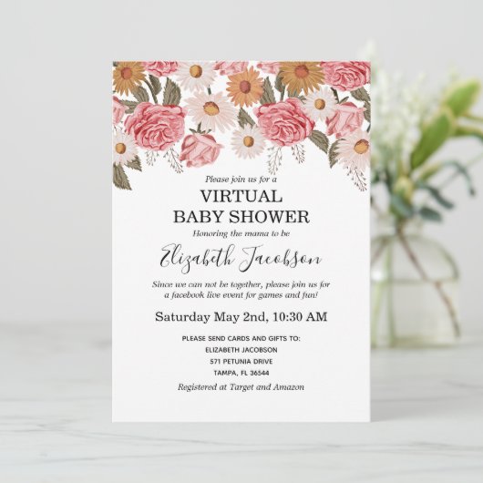  bloemen Virtual Baby shower Kaart (Staand voorkant)