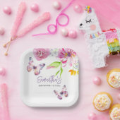 Bloemen vlinder Baby shower beschikbaar Papieren Bordje (Feest)