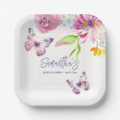 Bloemen vlinder Baby shower beschikbaar Papieren Bordje (Voorkant)