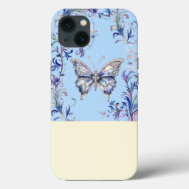  Bloemen Vlinder Blauw iPhone 13 Hoesje