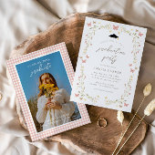 Bloemen Vlinder Blush Pink Foto Afstuderen Kaart