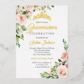 Bloemen Vlinder Blush Roze Goud Quinceanera Folie Uitnodiging (Voorkant)