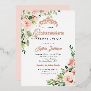 Bloemen Vlinder Blush Roze Rose Goud Quinceanera Folie Uitnodiging