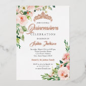 Bloemen Vlinder Blush Roze Rose Goud Quinceanera Folie Uitnodiging (Voorkant)