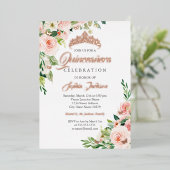 Bloemen Vlinder Blush Roze Rose Goud Quinceanera Folie Uitnodiging (Staand Voorkant)
