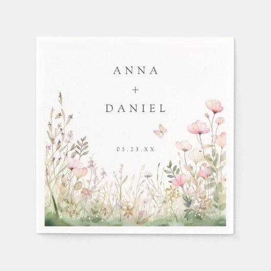 Bloemen vlinder bruiloft servet (Voorkant)