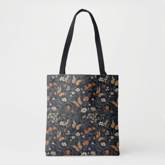 Bloemen & Vlinder Canvas tas – Dark Boho (Voorkant)