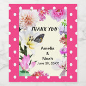 Bloemen & Vlinder Dank u Bruiloft Wijn Label Etiket (Enkel label)