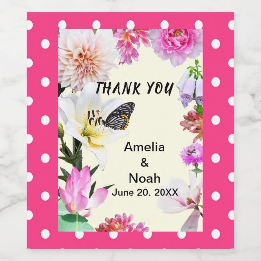 Bloemen & Vlinder Dank u Bruiloft Wijn Label Wijn Etiket (Enkel label)