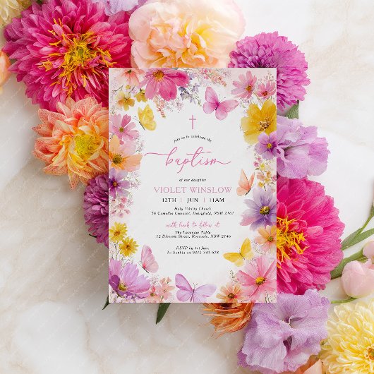 Bloemen Vlinder Doop Doopsel Meisje Bright Kaart