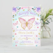 Bloemen vlinder kusjes en verjaardagswensen kaart (Staand voorkant)