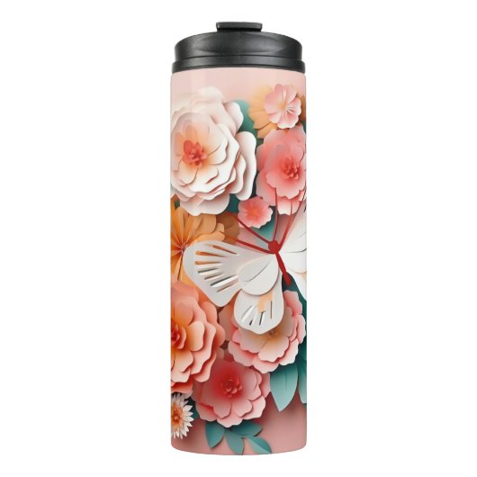 Bloemen & Vlinder -LT Roze- Slanke Thermische Tumb Thermosbeker (Voorkant)