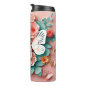 Bloemen & Vlinder -LT Roze- Slanke Thermische Tumb Thermosbeker (Geroteerd rechts)