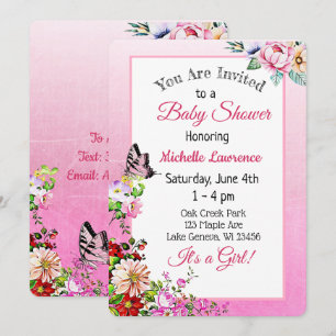 Bloemen Vlinder Meisje Baby shower Kaart
