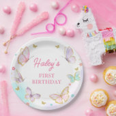 Bloemen Vlinder Meisje Verjaardagspapier Bord (Feest)