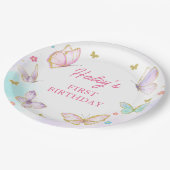 Bloemen Vlinder Meisje Verjaardagspapier Bord (Gekanteld)